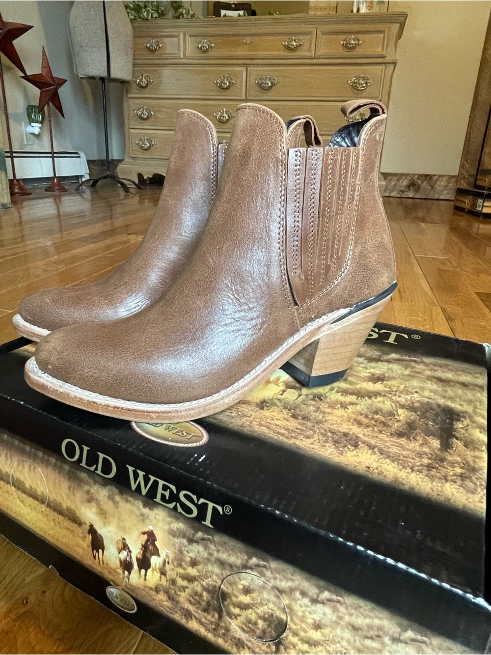 Old West Brown Leather Western Ankle Booties